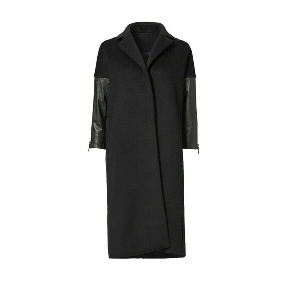 KAUFMANFRANCO Black Leather Sleeve Long Coat Size M - Picture 6 of 12